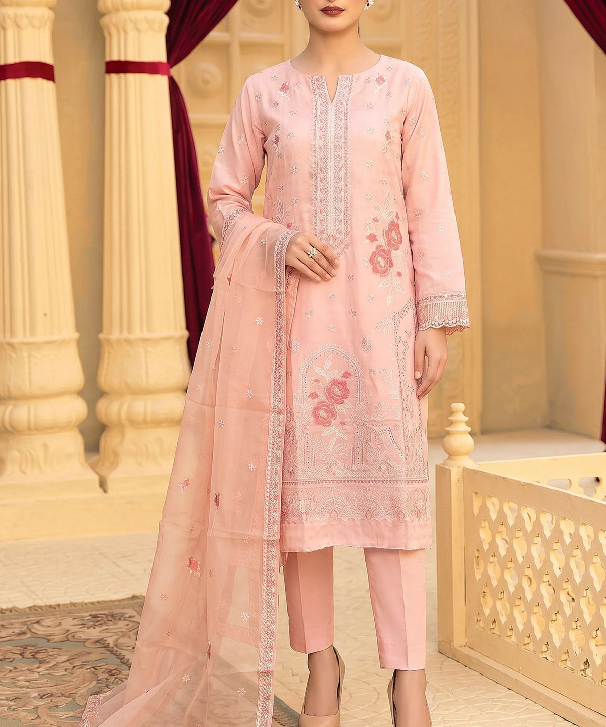 Pink Embroidered 3Piece Suit Full View_3