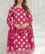 Pink Embroidered Unstitched 3PC Suit Front View