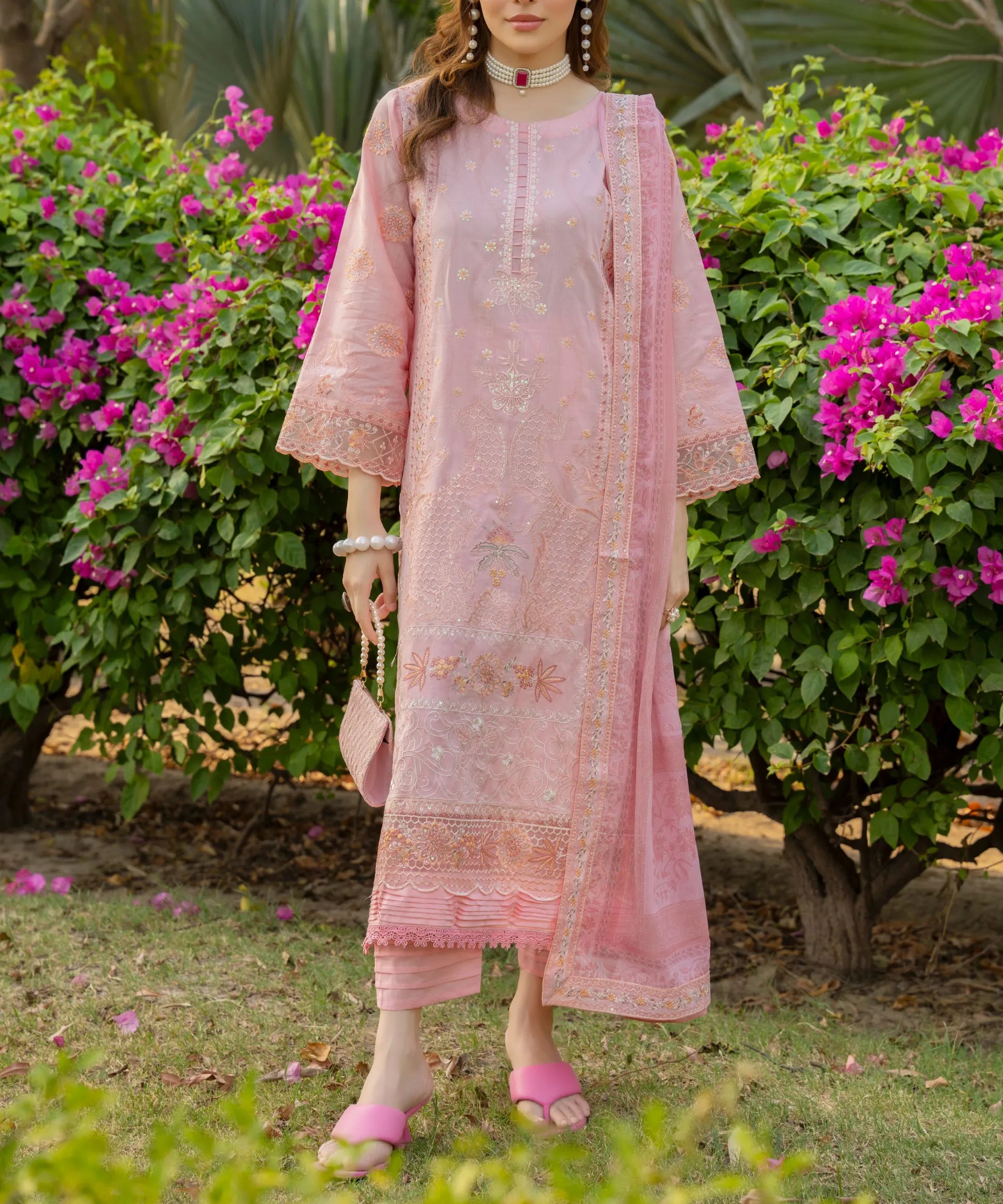 Pink Embroidered Unstitched 3PC Suit