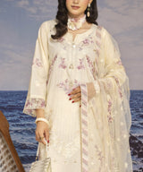 Premium Beige Embroidered Unstitched Suit Neckline Embroidery Detail view