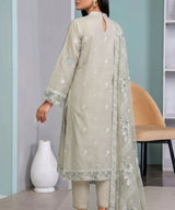 Premium Beige Unstitched 3PC Suit Shirt Back View