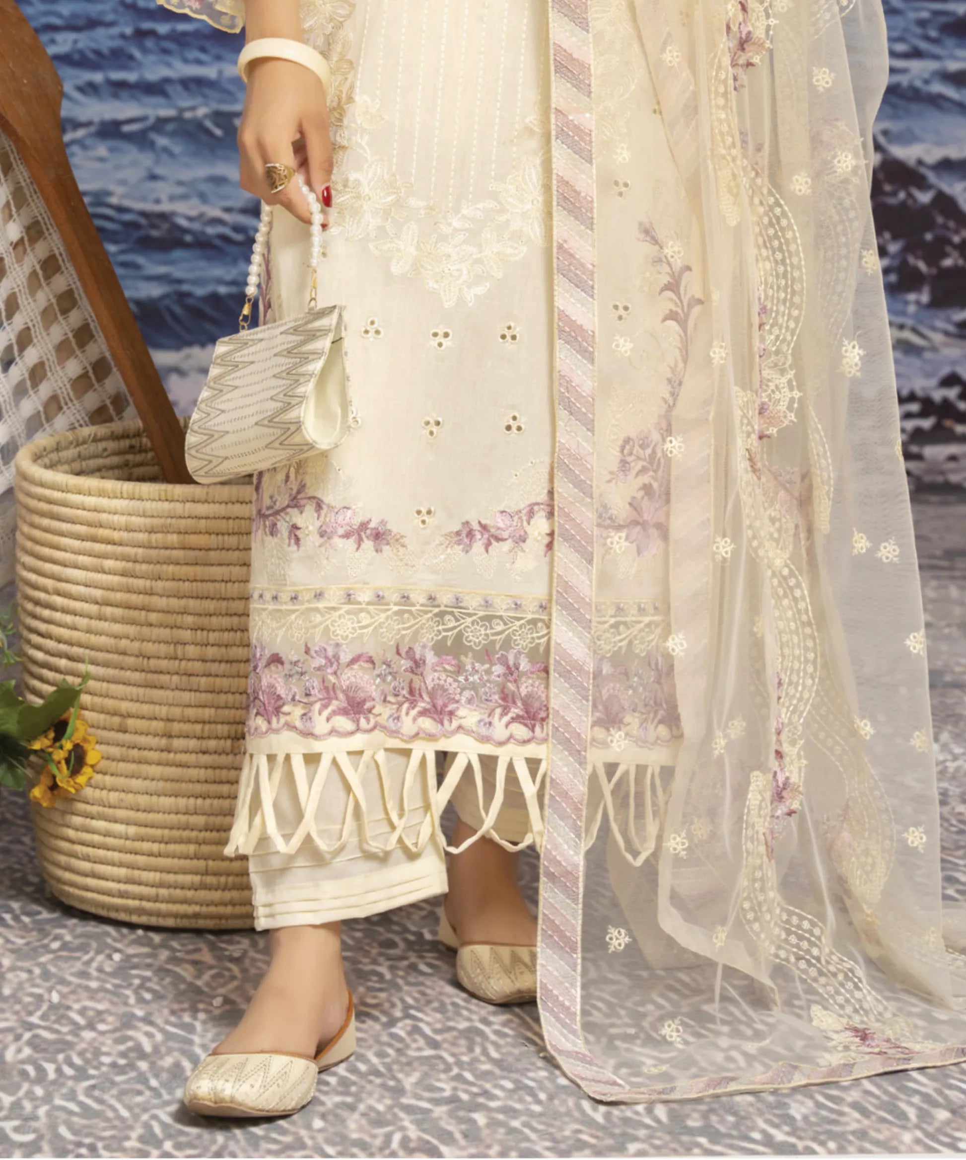 Premium Beige Unstitched 3PC Suit Trouser Fabric Quality