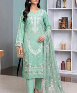 Premium Light Blue Embroidered 3 Piece Suit Full View