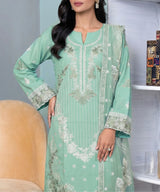Premium Light Blue Embroidered Unstitched 3 PC Suit Front View