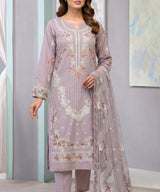 Premium Purple Embroidered 3Piece Suit Full View