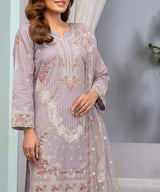 Premium Purple Embroidered Unstitched 3PC Suit Front View