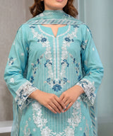 Premium Sky Blue Unstitched 3PC Suit Dupatta Pattern Detail
