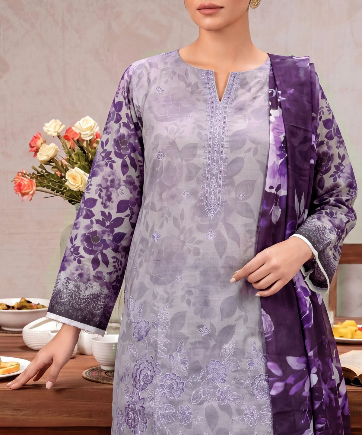 Purple Embroidered Unstitched 3PC Suit