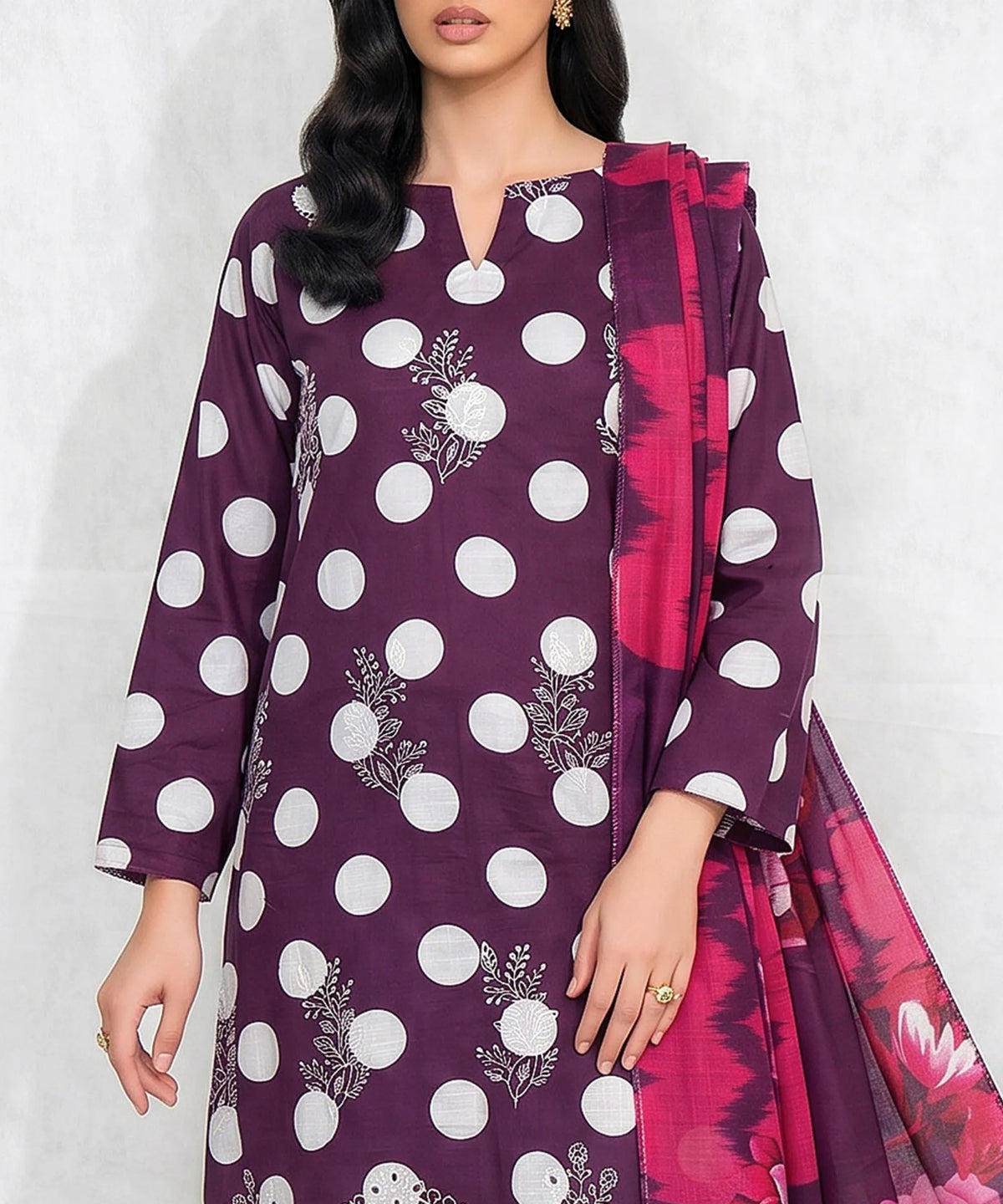 Purple Embroidered Unstitched 3PC Suit Front View