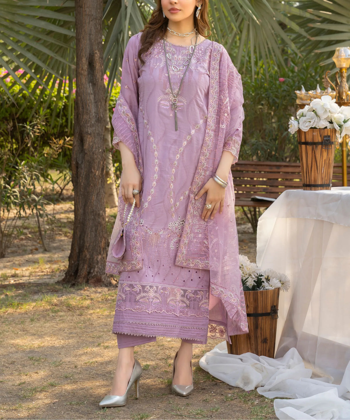 Purple Embroidered Unstitched 3PC Suit