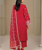 Red Embroidered Unstitched 3PC Suit