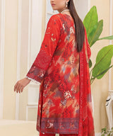 Red Embroidered Unstitched Suit Back Pattern