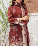 Red Embroidered Unstitched Suit Embroidery Detail