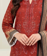 Red Embroidered Unstitched 3PC Suit Front View