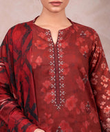 Red Embroidered Unstitched Suit Embroidery Detail