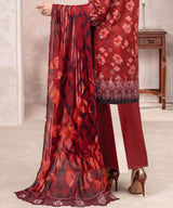 Red Unstitched 3PC Suit Printed Dupatta Design