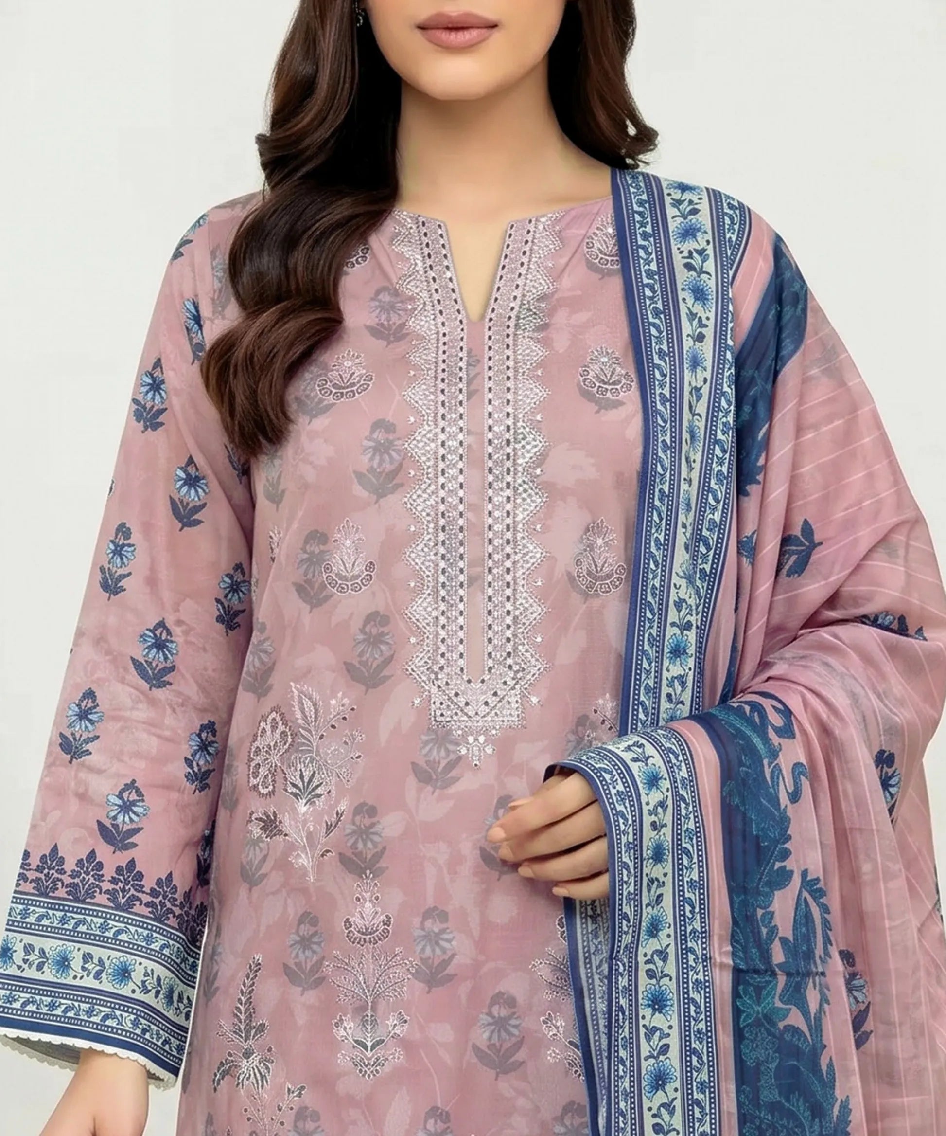 Rose Gold Embroidered Unstitched 3 Piece Suit