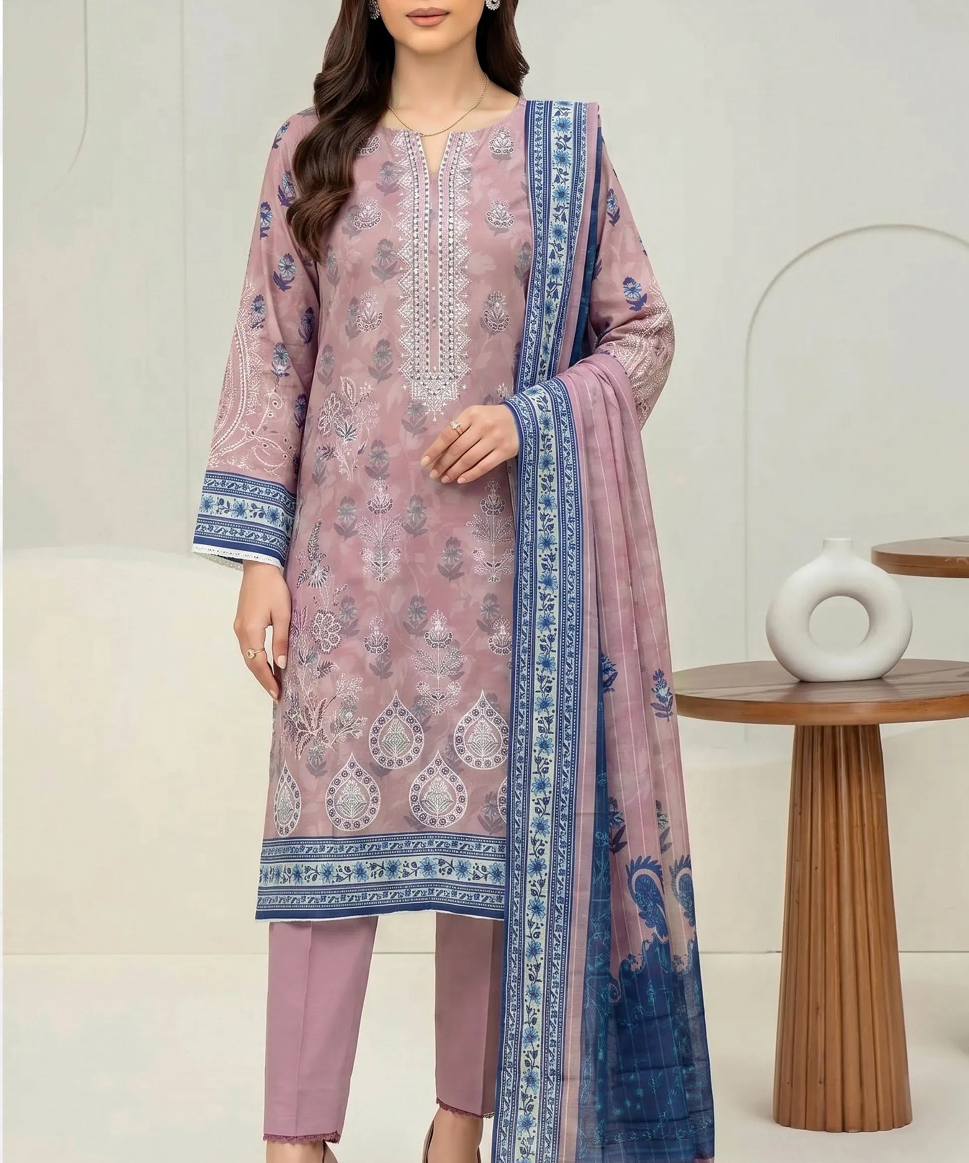 Rose Gold Embroidered 3Piece Suit Full View