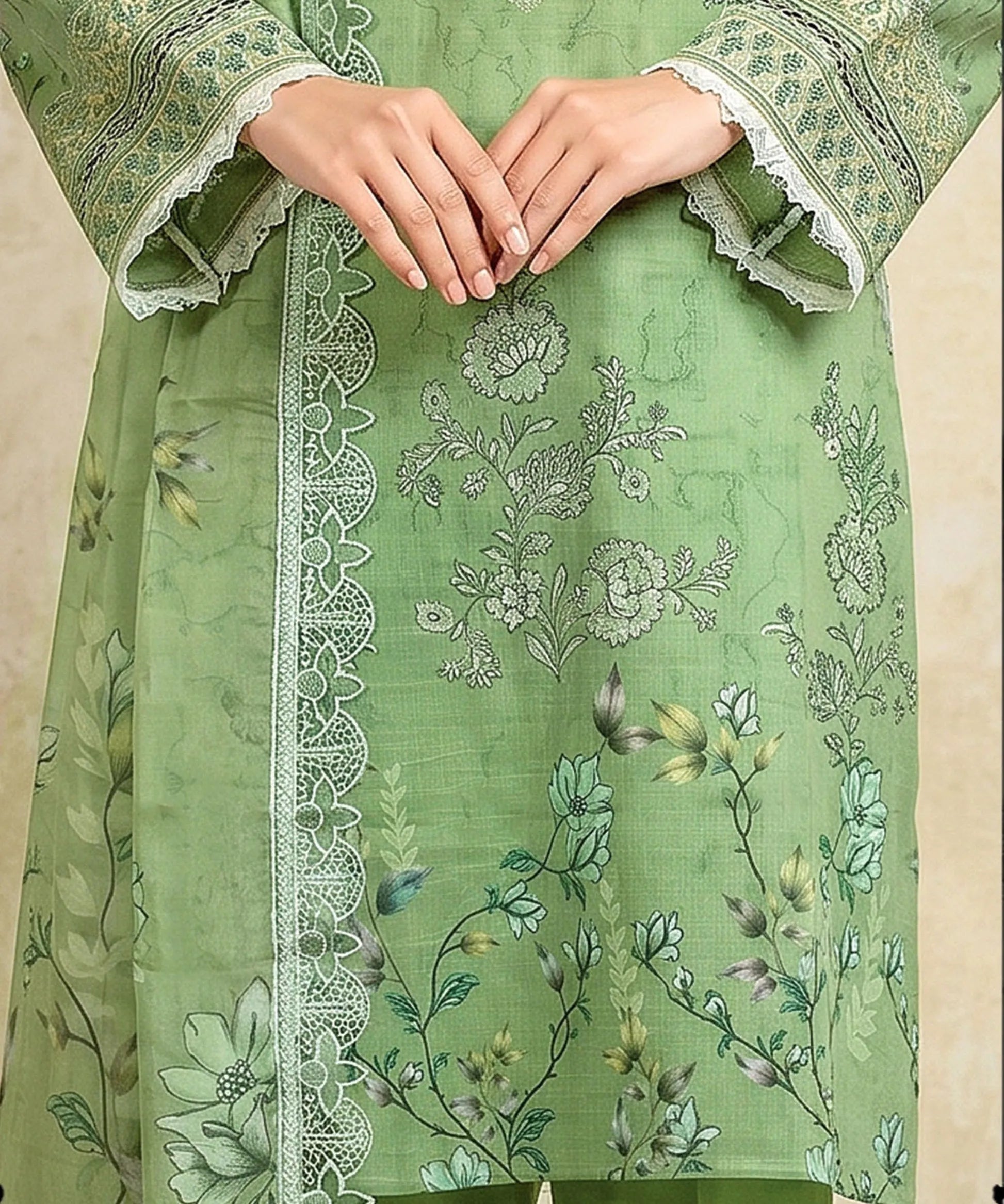 MaswaSage Green Embroidered Unstitched 3PC Suit