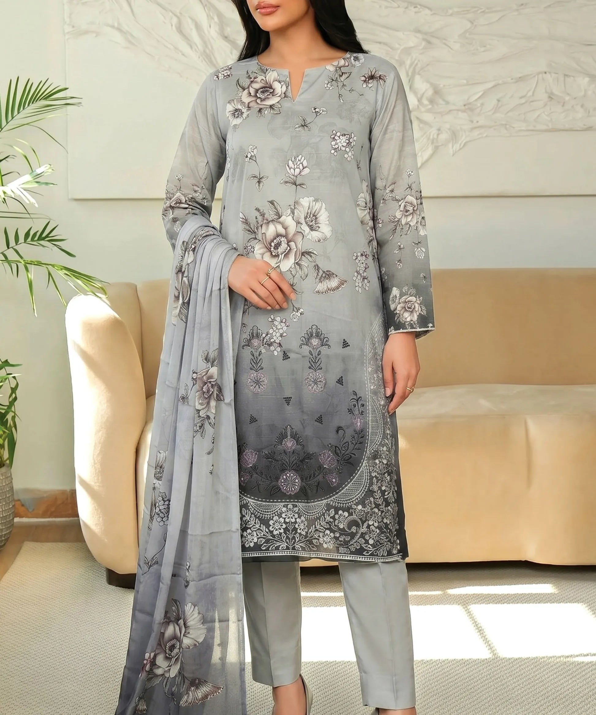 Silver Unstitched 3PC Suit Shirt Back View