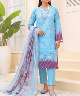 Sky Blue Embroidered 3 Piece Suit Front View