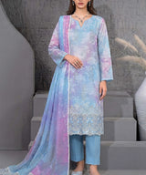 Sky Blue Embroidered Unstitched 3 PC Suit