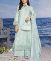 Sky Blue Embroidered Unstitched 3 Piece Suit Full View