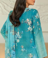 SkyBlue Unstitched 3PC Suit Shirt BackView