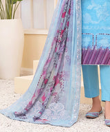 Sky Blue Unstitched 3PC Suit Printed Dupatta Design