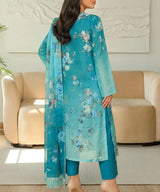 SkyBlue Unstitched3PC Suit Shirt Back View