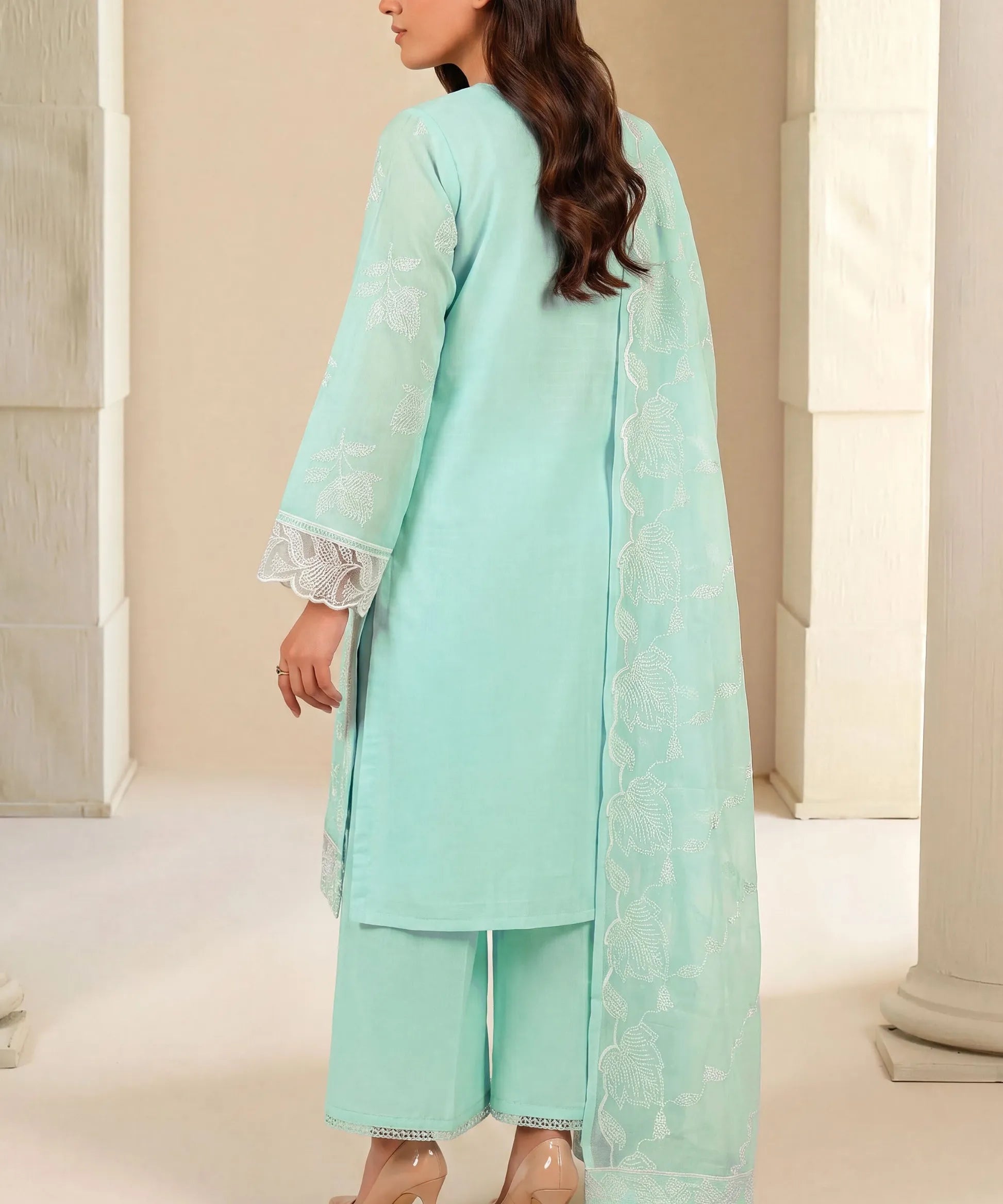 Sky Blue Embroidered 3Piece Suit Full View 4