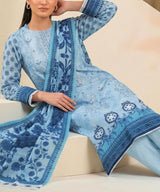 Sky Blue Embroidered Unstitched 3PC Suit Sitting Pose