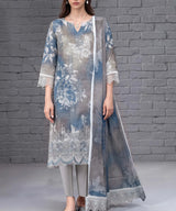 Slate Blue Embroidered 3 Piece Suit Full View