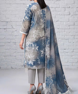 Slate Blue Embroidered Unstitched Suit Back Design