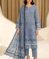 Steel Blue Embroidered Unstitched Suit Front Design