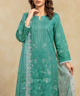 Teal Embroidered Unstitched Suit Embroidery Detail
