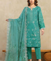 Teal Ustitched Embroidered 3 Piece Suit Full View