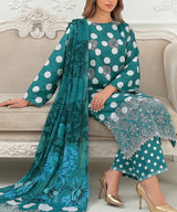Teal Embroidered 3Piece Suit Full Sitting View