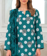 Teal Embroidered Unstitched 3PC Suit Front View