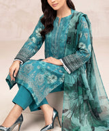 Teal Embroidered Unstitched 3PC Suit Sitting Pose