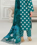 Teal Unstitched 3PC Suit Printed Dupatta Design