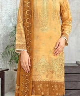 Yellow Embroidered Unstitched 3 Piece Suit Design