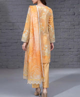 Yellow Embroidered Unstitched Suit Back Design