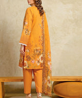 Yellow Embroidered Unstitched Suit Back Pattern