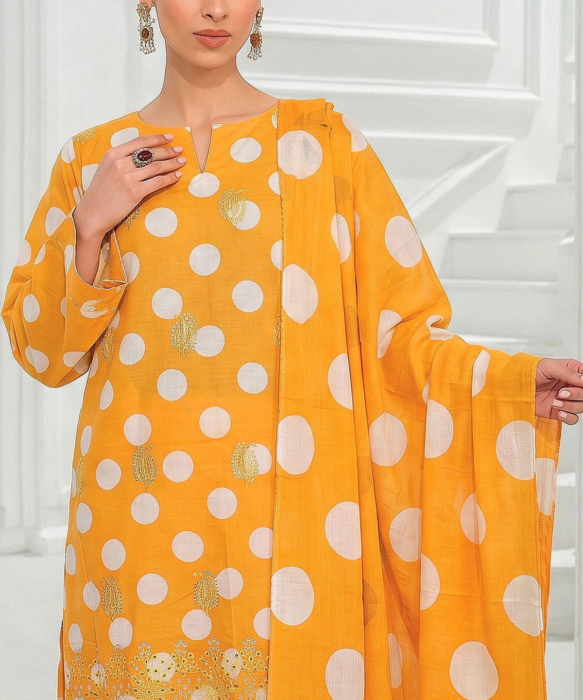 Yellow Embroidered Unstitched 3PC Suit