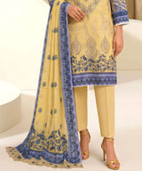 Yellow Unstitched 3PC Suit Printed Dupatta Design