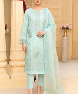 Zenia Sky Blue Embroidered 3Piece Suit Full View